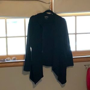 Hooded drape front thermal cardigan.